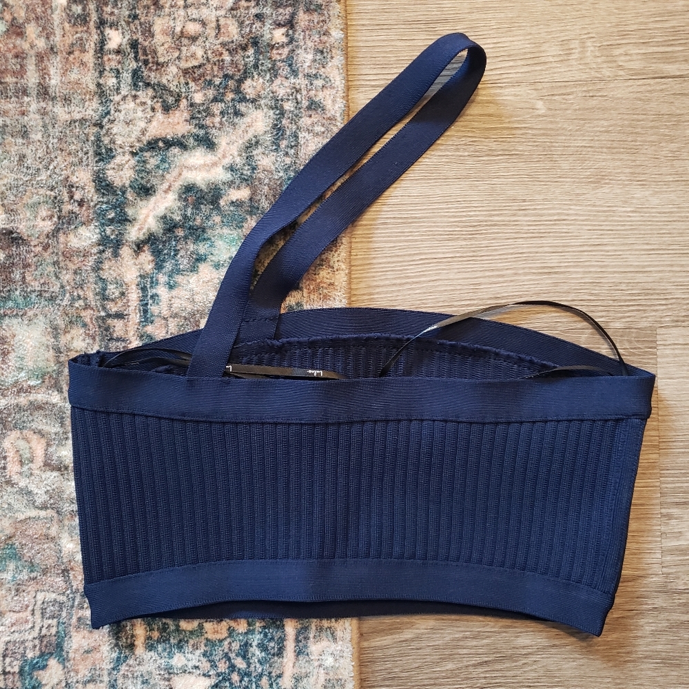 Lulu's Navy One-Shoulder Ribbed Crop Top - Picture 4 of 5